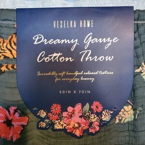 Dreamy Gauze Cotton Throw - Blue with Floral Accents & Tigers